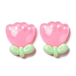 Pink Translucent Resin Cabochons, Flower, Pink, 19x16x5.5mm
