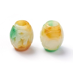 Colorful Natural Myanmar Jade/Burmese Jade Beads, Dyed, Carved Barrel, Colorful, 15~16x12.5~13mm, Hole: 5mm