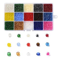 Mixed Color 180G 15 Colors Glass Seed Beads, Transparent Colours, Round, Mixed Color, 8/0, 3~4x2~3mm, Hole: 0.8~1mm, 12g/color