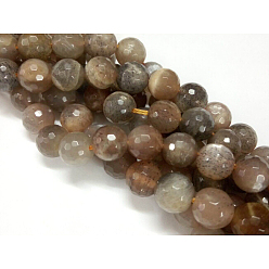 Sunstone Natural Black Sunstone Round Bead Strands, Faceted, 8mm, Hole: 1mm, about 47pcs/strand, 15.0 inch