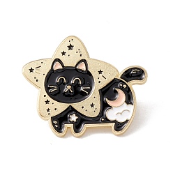 Noir Broche en émail étoile de chat, insigne en alliage d'animaux pour vêtements de sac à dos, or, noir, 25x30.5x1.5mm, pin: 1 mm