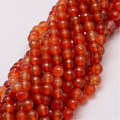 Dark Orange Natural Agate Beads Strands, Dyed, Faceted, Round, Dark Orange, 8mm, Hole: 1mm, about 47pcs/strand, 14 inch