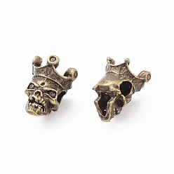 Bronce Antiguo Abalorios de aleación de estilo tibetano, cabeza del cráneo, Bronce antiguo, 13x10.5x9.5 mm, agujero: 3 mm