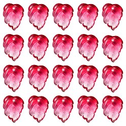 Rose Chaud Breloques en verre transparent bicolore thème automne, feuille, rose chaud, 13.5x10.5x3.5mm, Trou: 1.2mm