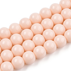 Pêche Perles de verre opaques de couleur unie, ronde, peachpuff, 8~8.5mm, Trou: 1.5mm, Environ 51~53 pcs/chapelet, 14.96 pouces ~ 15.55 pouces (38~39.7 cm)