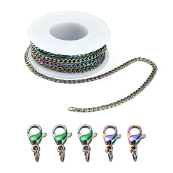Rainbow Color DIY Rainbow Color Chain Necklace Making Kit, Including Ion Plating(IP) 304 Stainless Steel Curb Chains & Lobster Claw Clasps, Chain: 5m/bag