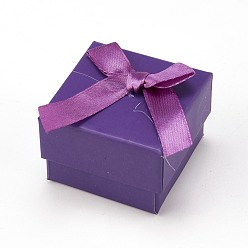 Purple Cardboard Jewelry Earring Boxes, with Ribbon Bowknot and Black Sponge, for Jewelry Gift Packaging, Square, Purple, 5x5x3.5cm
