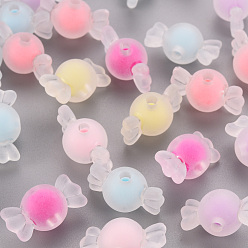 Couleur Mélangete Perles acryliques transparentes, givré, Perle en bourrelet, candy, couleur mixte, 11.5x21.5x11.5mm, Trou: 2.5mm, environ393 pcs / 500 g