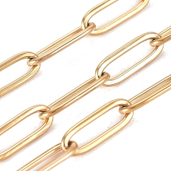 Oro Chapado al vacío 304 cadenas de clips de acero inoxidable, cadenas portacables alargadas estiradas, soldada, con carrete, dorado, Enlaces: 12x4x1 mm, aproximadamente 32.8 pies (10 m) / rollo