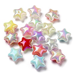 Mixed Color UV Plating Rainbow Iridescent Opaque Acrylic Beads, Glitter Beads, Two Tone, Star, Mixed Color, 18.5x20x11mm, Hole: 1.6mm
