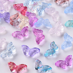 Color mezclado Perlas de vidrio pintado en aerosol transparente, mariposa, color mezclado, 8x15x4.5 mm, agujero: 1 mm