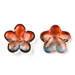 FireBrick Two Tone Transparent Normal Glass Beads, Flower, FireBrick, 21x21.5x7mm, Hole: 1.8mm