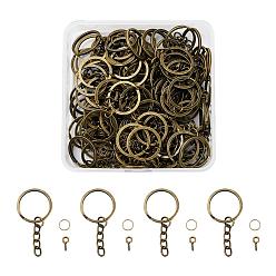 Antique Bronze 300Pcs 3 Style DIY 25mm Keychain Clasps Set, with Iron Split Key Rings & Jump Rings & Screw Eye Pin Peg Bails, Antique Bronze, 100pcs/style