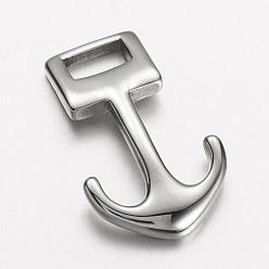 Stainless Steel Color 304 Stainless Steel Anchor Hook Clasps, For Leather Cord Bracelets Making, Anchor, Stainless Steel Color, 31.5x19.5x4.5mm, Hole: 4.5x8.5mm