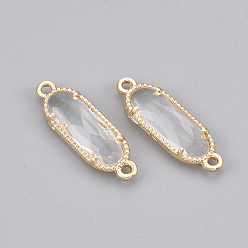 Clear Glass Links, with Light Gold Plated Eco-Friendly Alloy Findings, Faceted, Oval, Clear, 21x7x3mm, Hole: 1.2mm