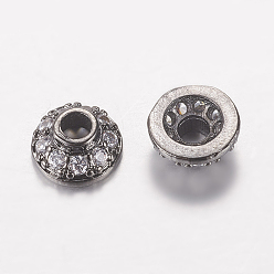 Bronce de cañón Tapa de perlas de zirconia cúbica de micro pavé de latón, sin plomo y cadmio, apétalo, gunmetal, 6x3 mm, agujero: 2 mm