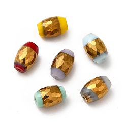 Mixed Color Opaque Electroplate Glass Beads, Half Golden Plated, Faceted, Oval, Mixed Color, 12x8mm, Hole: 0.8mm