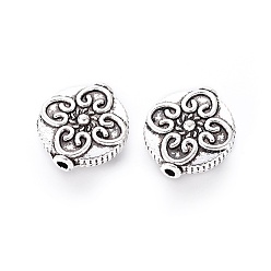 Antique Silver Tibetan Style Alloy Beads, Flat Round with Flower, Antique Silver, 14x13x4.5mm, Hole: 1.5mm
