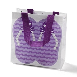 Lilas Tongs imprimées sur le thème de la plage d'été, sacs cadeaux pliants non tissés réutilisables avec poignée, sac à provisions imperméable portable pour emballage cadeau, rectangle, lilas, 9x19.8x20.5 cm, pli: 24.8x19.8x0.1 cm