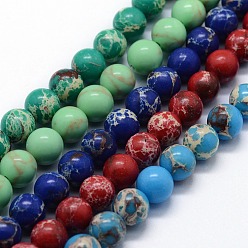 Couleur Mélangete Brins de perles de jaspe impérial synthétiques, teint, ronde, couleur mixte, 6mm, Trou: 0.8mm, Environ 63 pcs/chapelet, 14.76 pouce (37.5 cm)