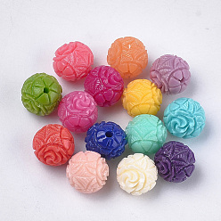 Mixed Color Synthetic Coral Beads, Dyed, Floral, Mixed Color, 10~10.5x10~10.5mm, Hole: 1.2mm