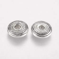 Античное Серебро CCB пластиковые шарики, плоский круглый с кругом, античное серебро, 14x5 мм, отверстие : 4 мм