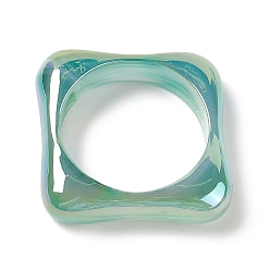 Turquoise Opaque Acrylic Linking Rings, Irregular Square with Inner Round, AB Color Plated, Turquoise, 22.5x22.5x6mm, Inner Diameter: 17.5mm