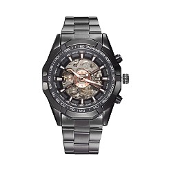 Gunmetal Alloy Watch Head Mechanical Watches, with Stainless Steel Watch Band, Gunmetal, 220x20mm, Watch Head: 54x51x15mm, Watch Face: 35mm