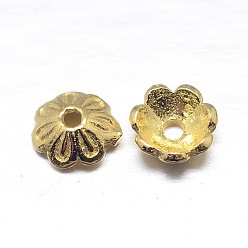 Real 18K Gold Plated Real 18K Gold Plated Multi-Petal Sterling Silver Bead Caps, Flower, Golden, 5x2mm, Hole: 1mm, about 181pcs/20g