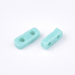 Turquoise 2-Hole Opaque Glass Seed Beads, Rectangle, Turquoise, 4.5~5x2x1~1.5mm, Hole: 0.5~0.8mm