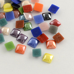 Color mezclado Cabuchones de cristal opaco chapado perlado, plaza, color mezclado, 4x4x2 mm