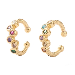 Colorful Brass Micro Pave Cubic Zirconia Cuff Earrings, Long-Lasting Plated, Real 18K Gold Plated, Colorful, 11.5x1.5~3.5
mm