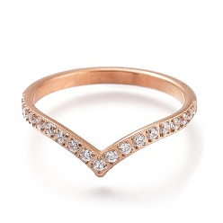 Rose Gold 304 Stainless Steel Finger Rings, with Clear Cubic Zirconia, Rose Gold, US Size 6~9, Inner Diameter: 16~19mm