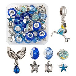 Mixed Color DIY Jewelry Making Kits, Including 16Pcs Glass European Beads, 16Pcs Alloy European Beads and 4Pcs Alloy European Dangle Charms, Rondelle & Starfish & Flat Round & Tortoise & Cocktail Glass & Wing, Mixed Color, 36pcs/box