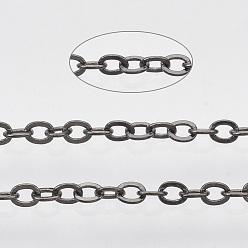 Черный Цвет Металла Железные кабельные цепи с латунным покрытием, пайки, с катушкой, Плоско-овальные, металлический черный , 2.2x1.7x0.3 мм, около 39.37 футов (12 м) / рулон