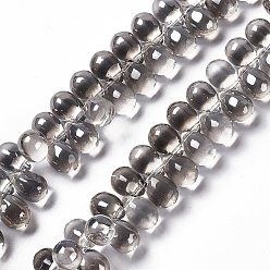 Gris Abalorios de vidrio electrochapa, cuentas perforadas superiores, lustre de la perla chapado, lágrima, gris, 13~13.5x9.5 mm, agujero: 0.9 mm, sobre 120 unidades / cadena, 23.62 pulgada (60 cm)