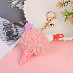 Pink Wool Ice Cream Pendant Keychain, with Iron Findings, Pink, 14cm