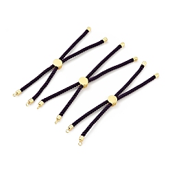 Purple Half Finished Twisted Milan Rope Slider Bracelets, with Rack Plating Brass Cord Ends & Open Loop, Cadmium Free & Lead Free, for Connector Charm Bracelet Making, Golden, Purple, 222~230x3mm