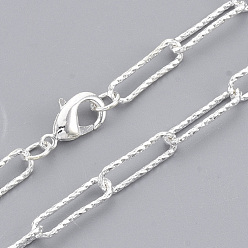 Plata Fabricación de collar de cadena de clip de papel con textura de latón, con cierre de langosta, plata, 19.68 pulgada (50 cm), link: 14.5x4.5x1 mm