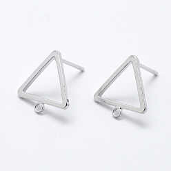 Real Platinum Plated Brass Stud Earring Findings, with Loop, Long-Lasting Plated, Real Platinum Plated, Nickel Free, Triangle, 12.5x12x1mm, Hole: 1mm, Pin: 0.8mm
