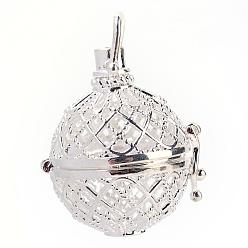 Серебро Подвески из латуни, для ожерелья, полый круглый, серебряный цвет гальваническим, 32x29x25 мм, отверстия: 6x7 мм, Внутренняя мера: 20 мм