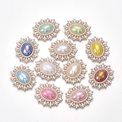 Mixed Color Alloy Cabochons, with Acrylic and Rhinestone, Oval, Light Gold, Mixed Color, 28x24x5mm