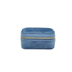 Cornflower Blue Velet Jewelry Box, Travel Portable Jewelry Case, Zipper Storage Boxes, for Rings, Earrings, Rectangle, Cornflower Blue, 8.5x4.5~4.7x3.8cm