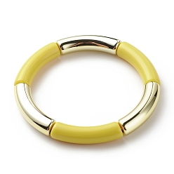 Light Khaki Acrylic Curved Tube Beaded Stretch Bracelet for Women, Light Khaki, Inner Diameter: 2-1/8 inch(5.3cm)