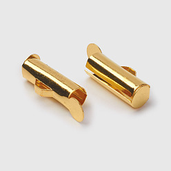 Golden Brass Slide On End Clasp Tubes,  Slider End Caps, Golden, 13.5x4.5mm, Hole: 1mm, Inner Diameter: 2mm