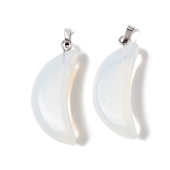 Opalite Opalite Pendants, with Platinum Tone Brass Findings, Moon Charm, 33x15x8mm, Hole: 6x3.2mm