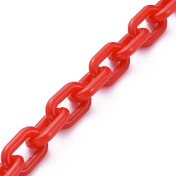 Red Handmade Opaque Acrylic Cable Chains, Red, 15x9x3mm, 39.37 inch(1m)/strand