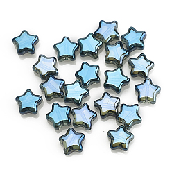 Небесно-голубой Гальванические стеклянные бусины, звезда, голубой, 8x4 мм, отверстие : 1 мм