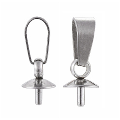 Stainless Steel Color 304 Stainless Steel Peg Bails Pendants, For Half Drilled Beads, Stainless Steel Color, 12.5x5mm, Pin: 1mm, Hole: 2.5mm