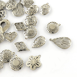 Stainless Steel Color 304 Stainless Steel Pendants, Hollow, Mixed Shapes, Stainless Steel Color, 16~43x13~29x2~7mm, Hole: 1~2mm